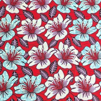 Afrikanischer Wax Print Stoff Baumwolle RED RETRO FLOWERS